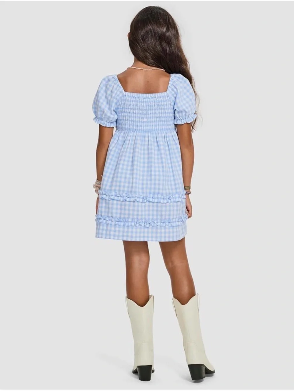NWT The Children’s Place Girls Gingham Smocked Babydoll Dress, Size Large 10/12